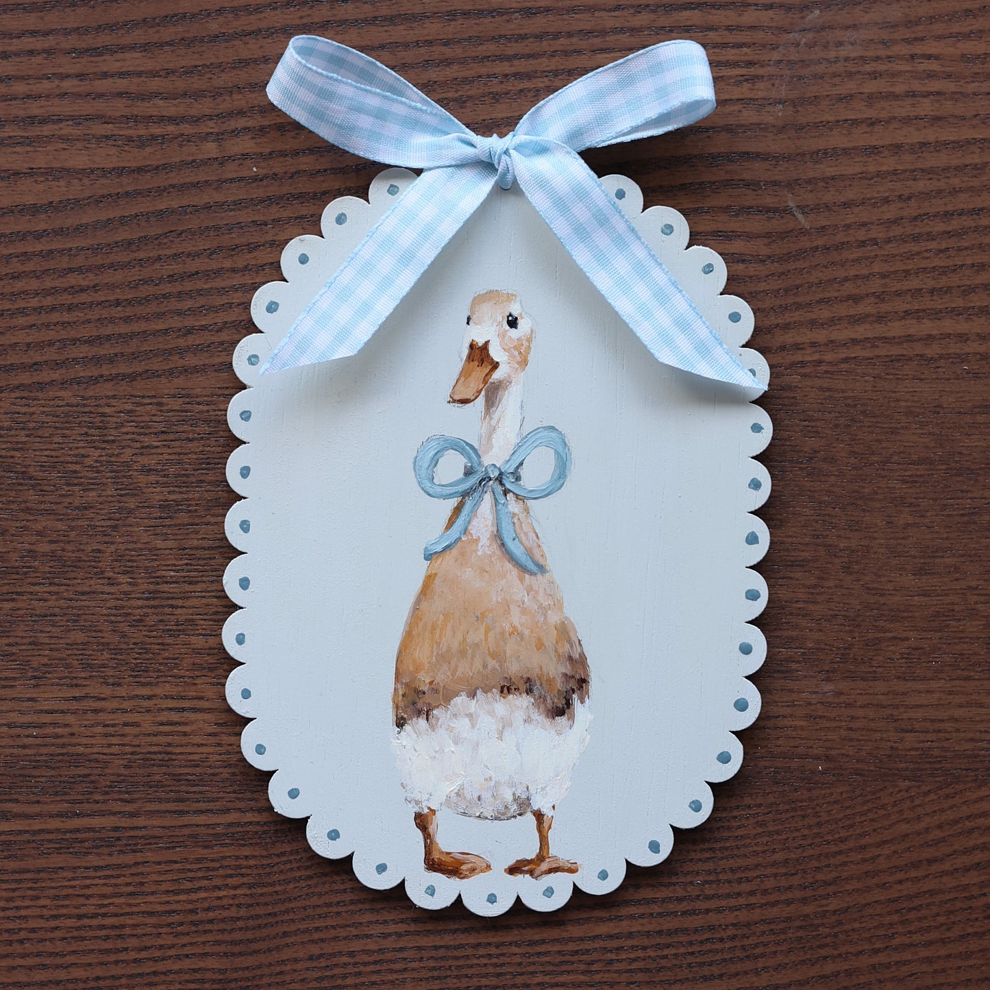 Scallop heirloom painting - Duck with blue bow