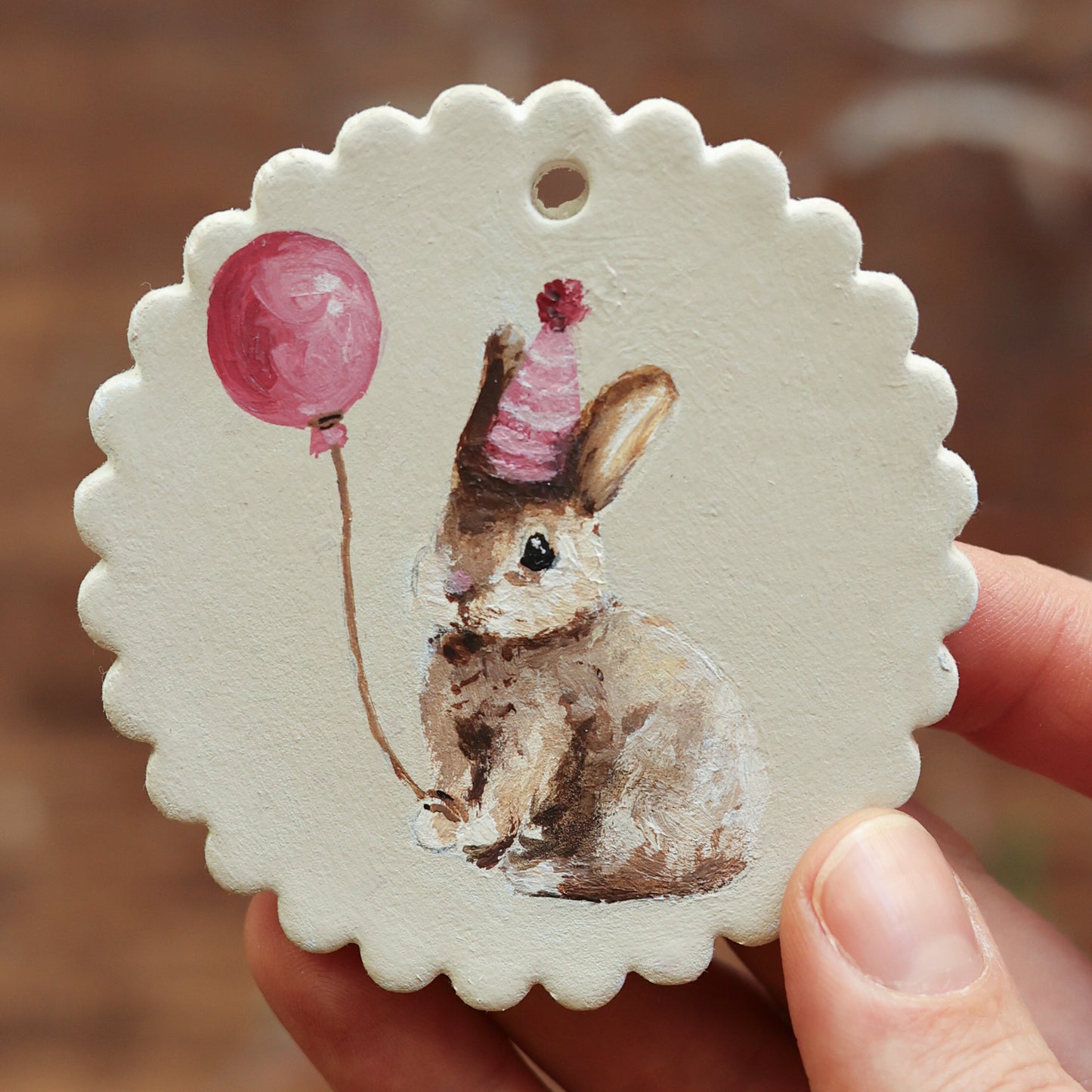 Hand painted ceramic - Bunny with Balloon