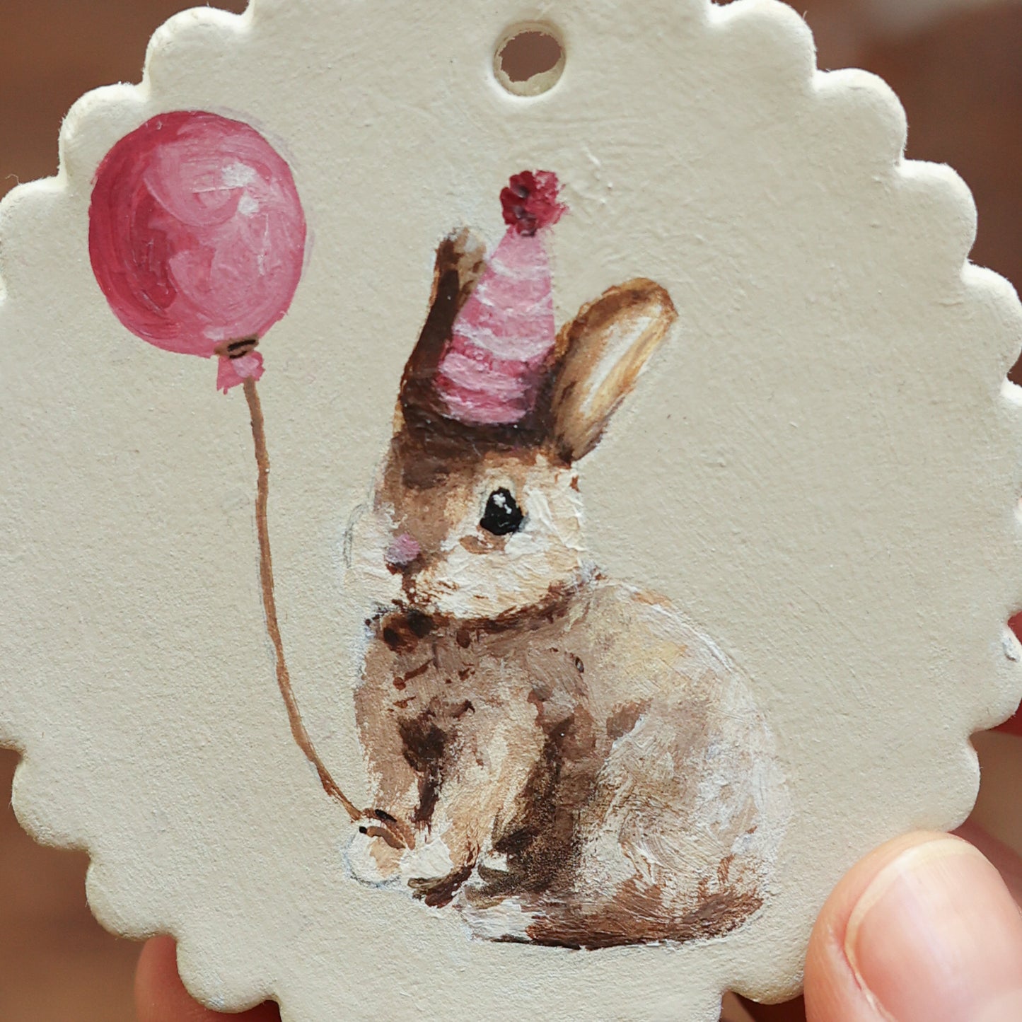 Hand painted ceramic - Bunny with Balloon