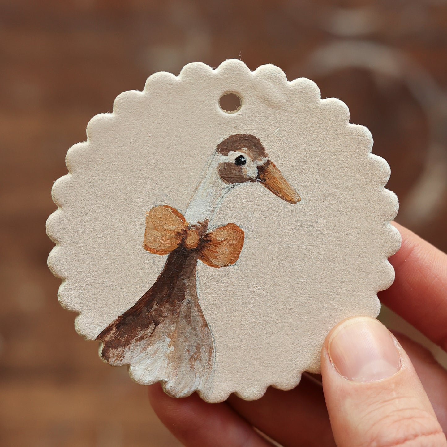 Hand painted ceramic - Duck with Bow