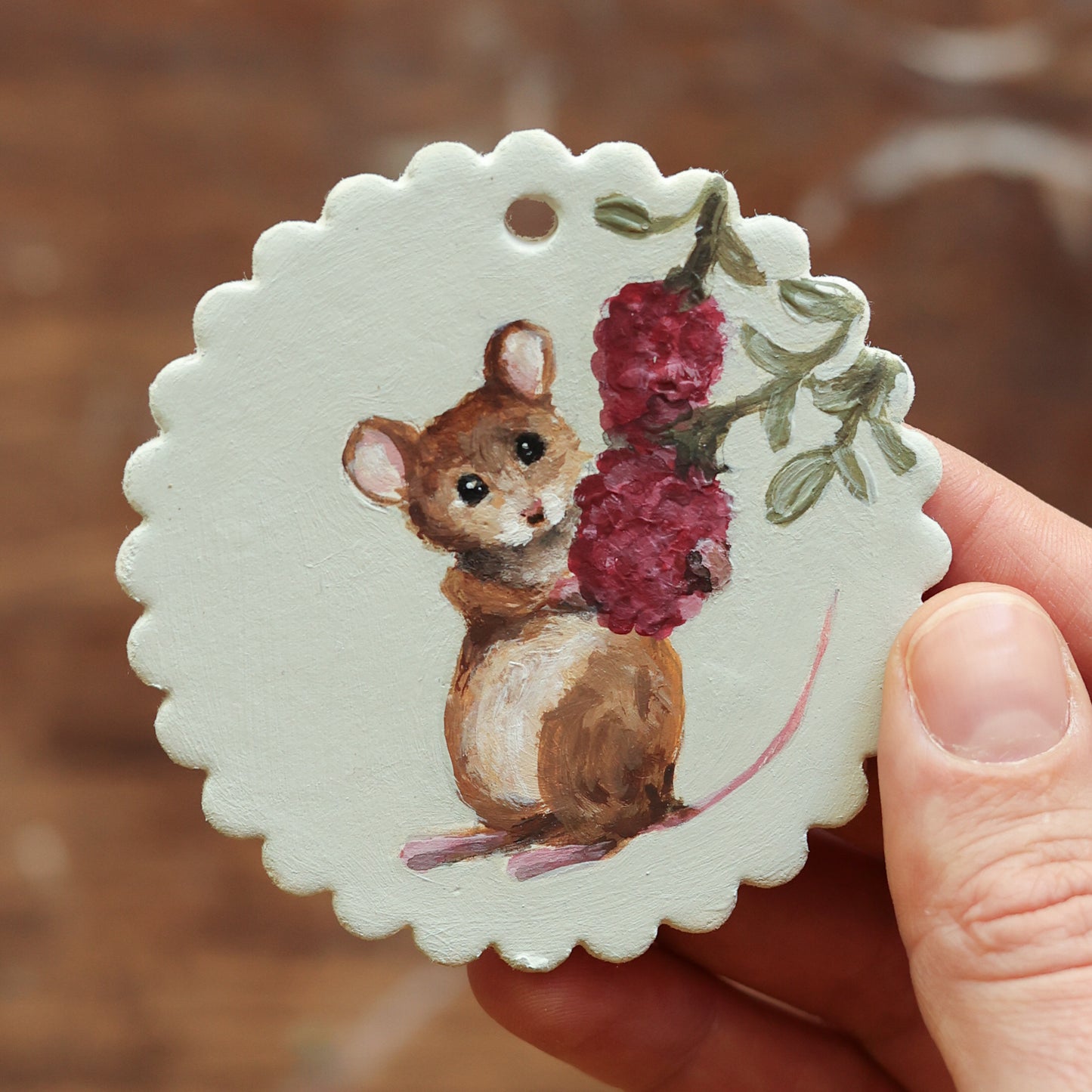 Hand painted ceramic - Mouse with Berries