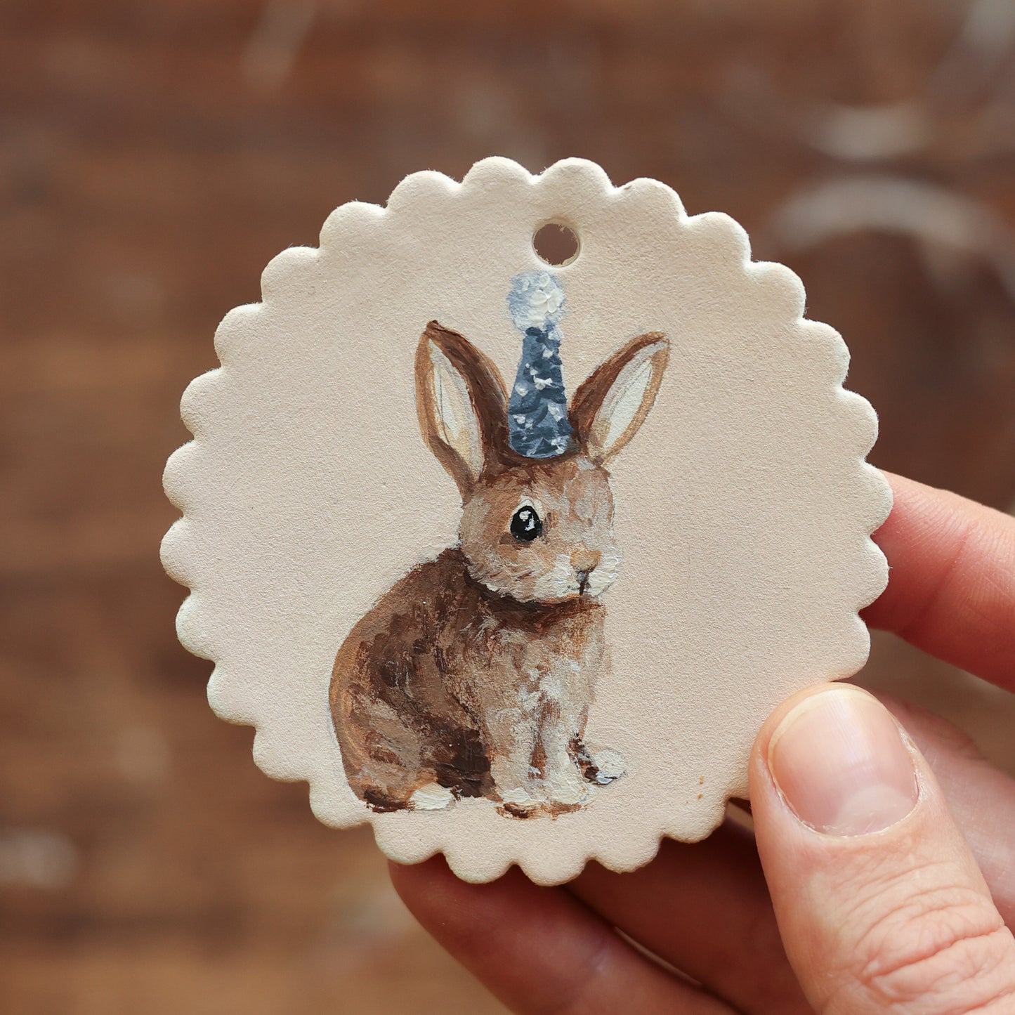 Hand painted ceramic - Bunny in Party Hat