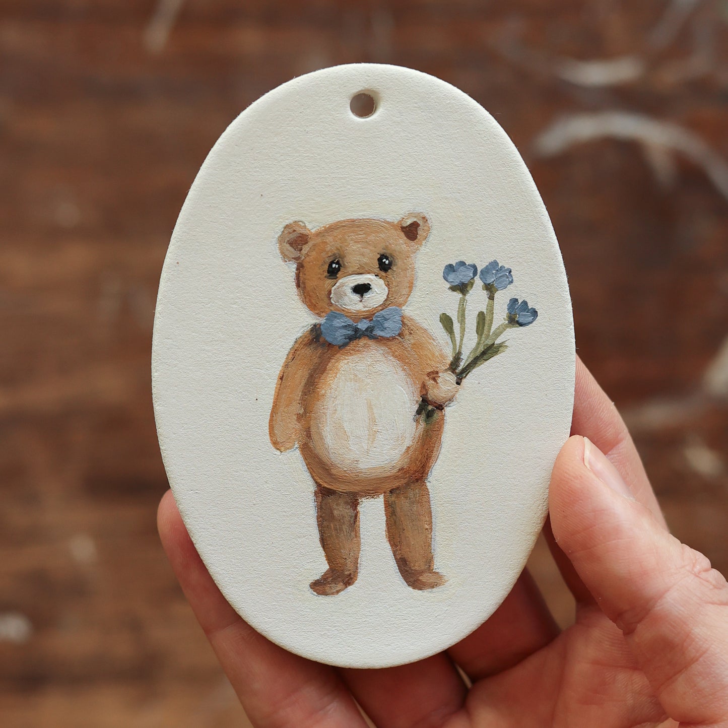 Hand painted ceramic - Bear with Flowers