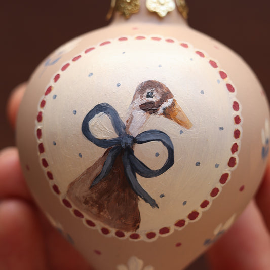 Ceramic Bauble - Goose with blue bow
