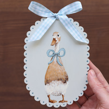 Scallop heirloom painting - Duck with blue bow