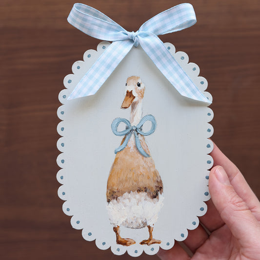 Scallop heirloom painting - Duck with blue bow