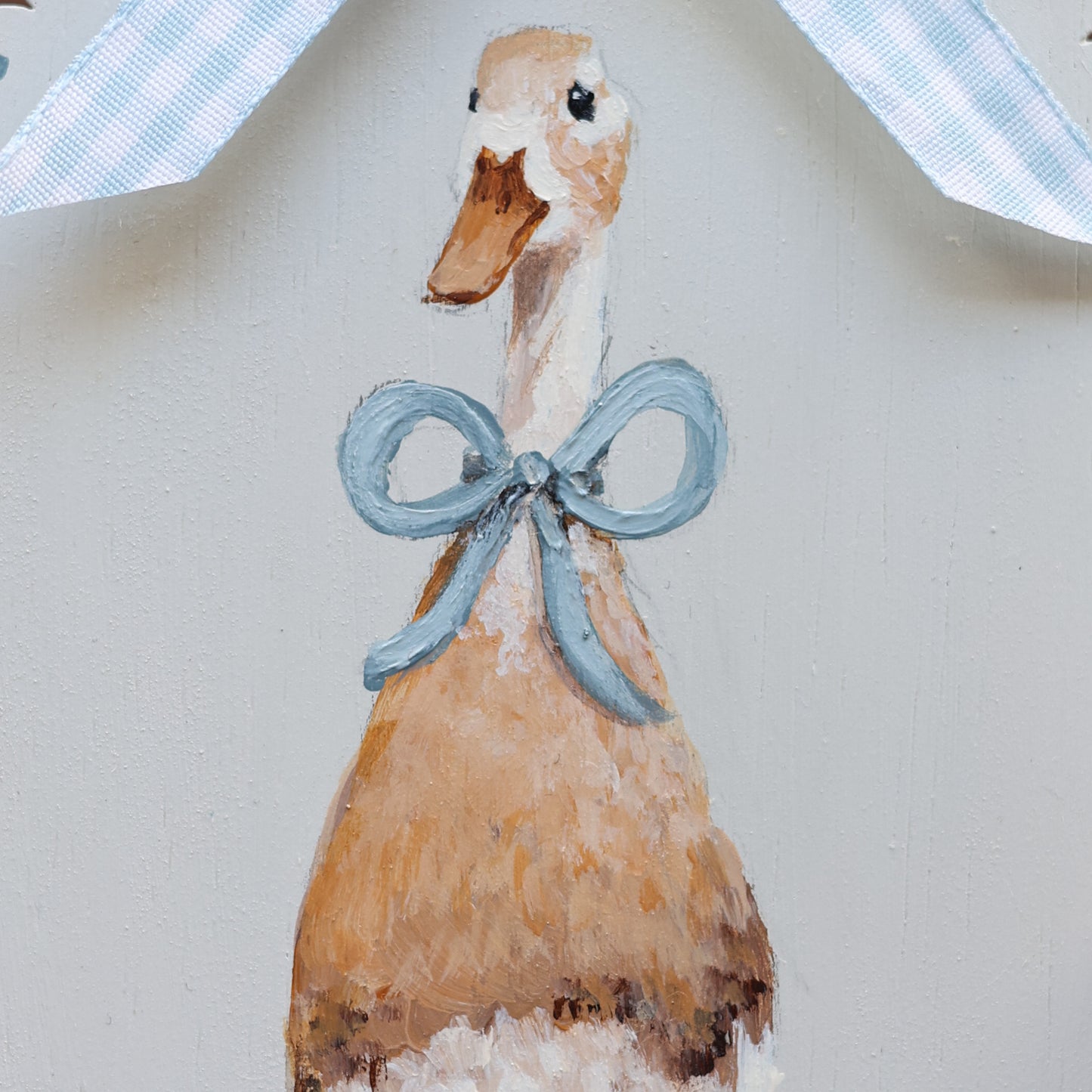 Scallop heirloom painting - Duck with blue bow