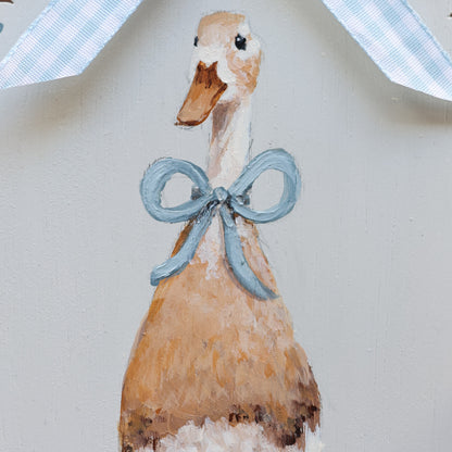 Scallop heirloom painting - Duck with blue bow