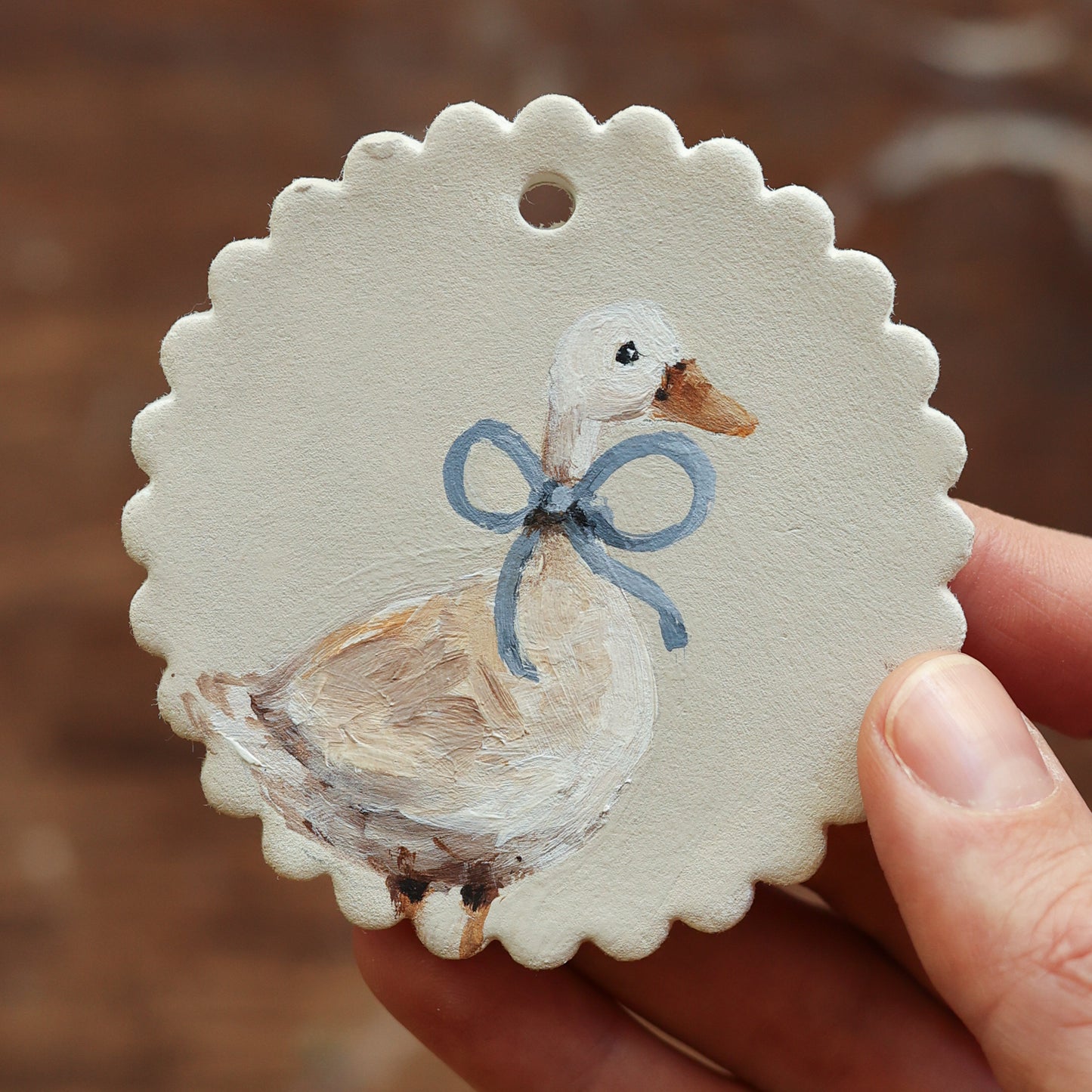 Hand painted ceramic - Goose with Bow