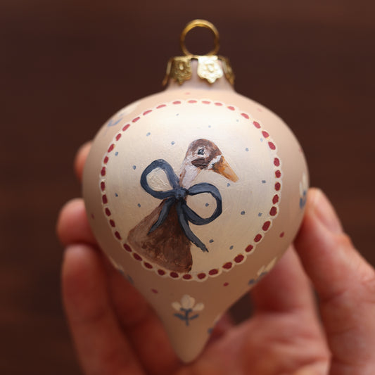 Ceramic Bauble - Goose with blue bow