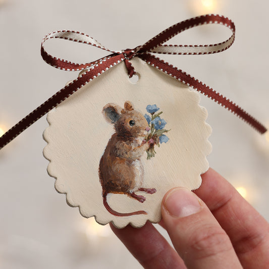 Hand painted ceramic - Mouse with Bouquet