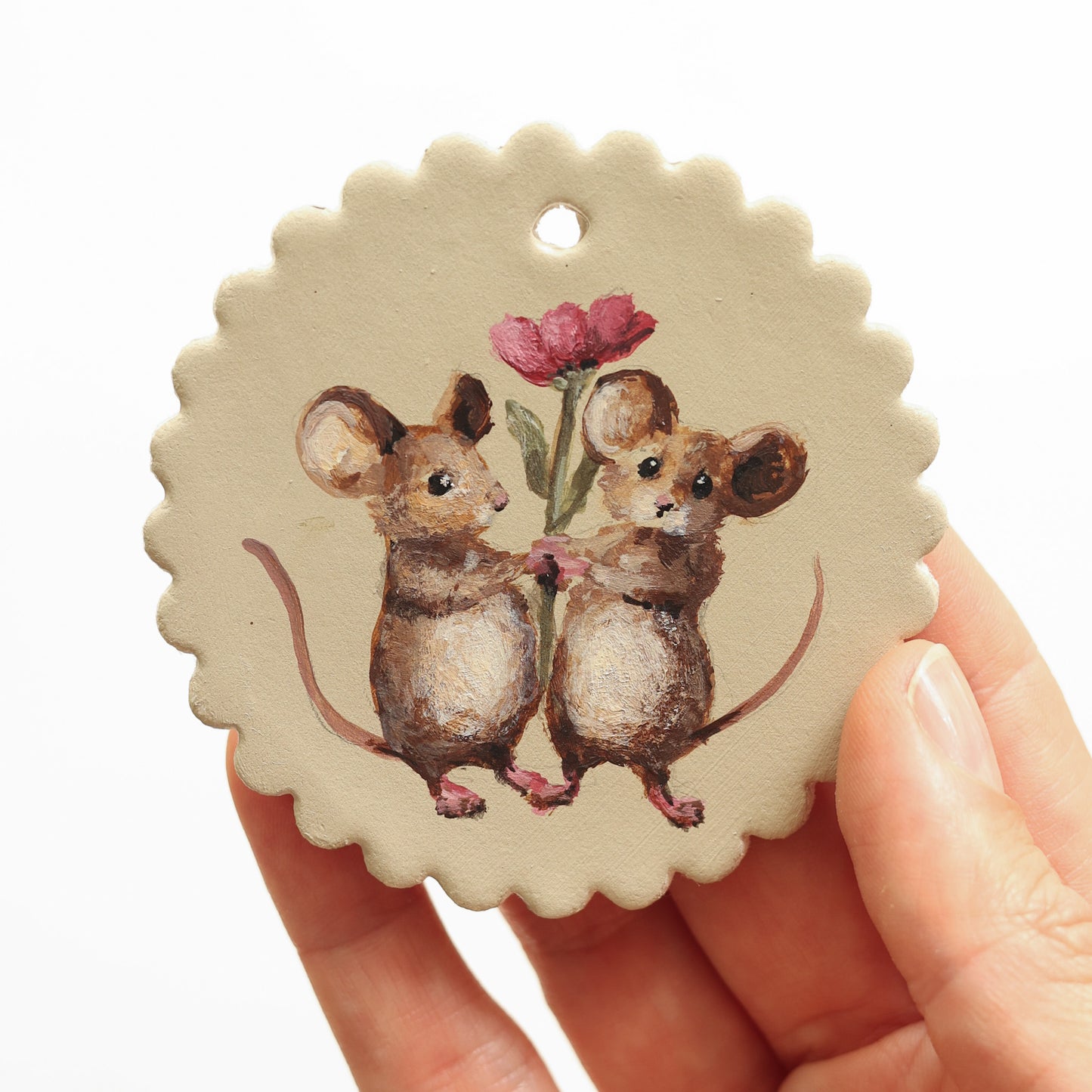 Hand painted ceramic - Mice with flower