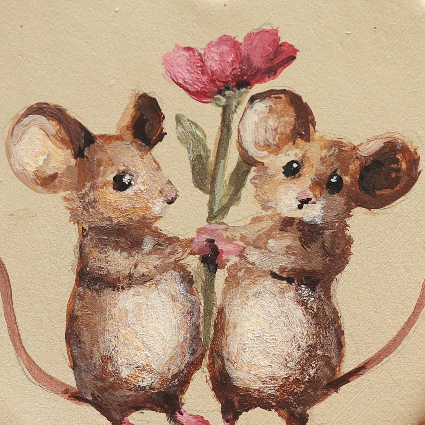 Hand painted ceramic - Mice with flower