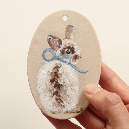 Hand painted ceramic - Bunny with blue bow