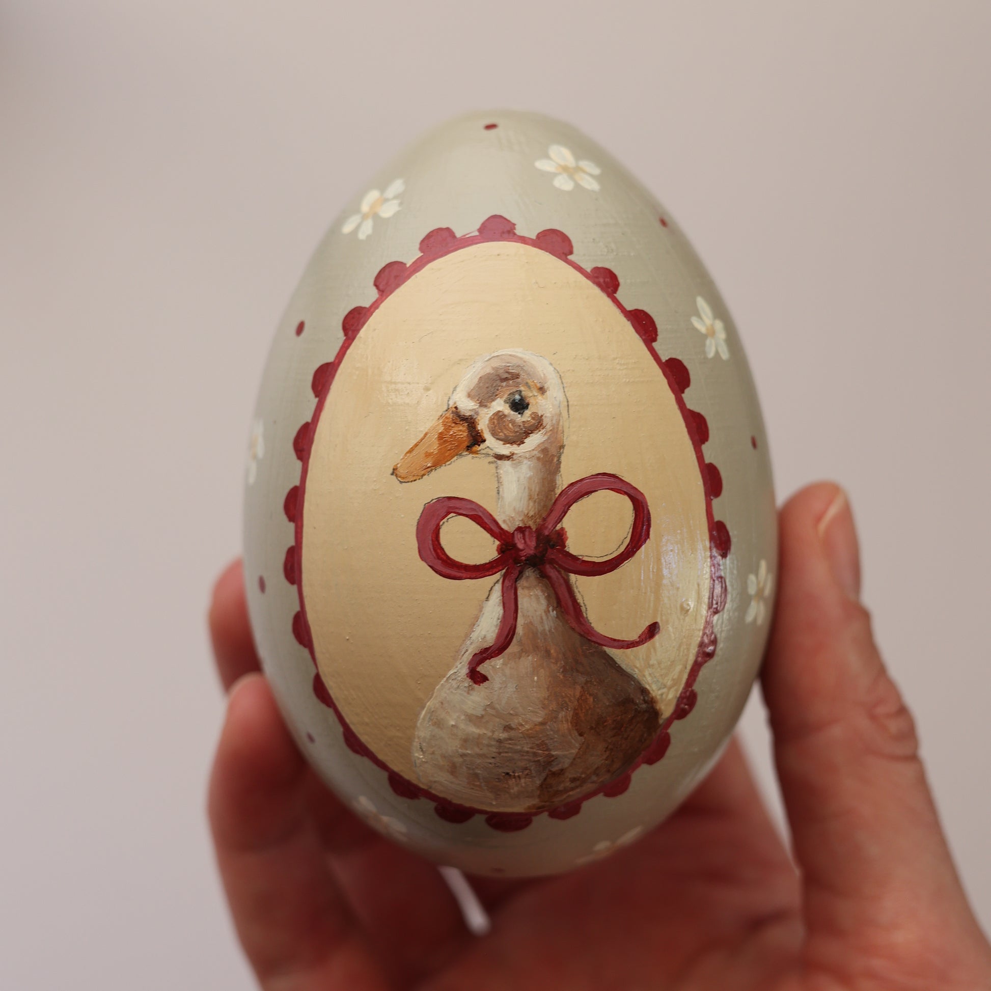 Hand painted Egg - Goose with Red Bow – Fledge and Thread