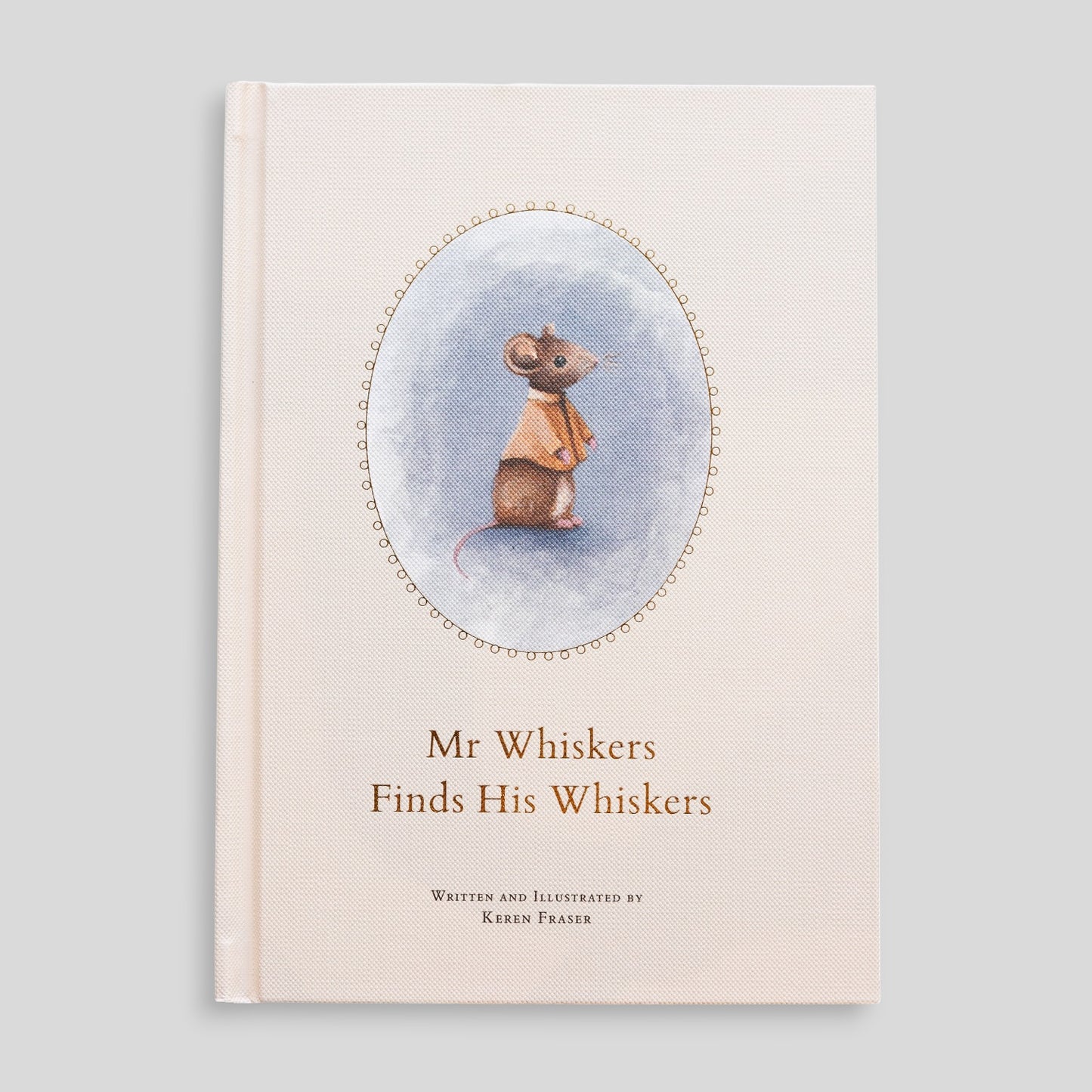 Book cover of 'Mr Whiskers Finds His Whiskers' with an illustration of a mouse.